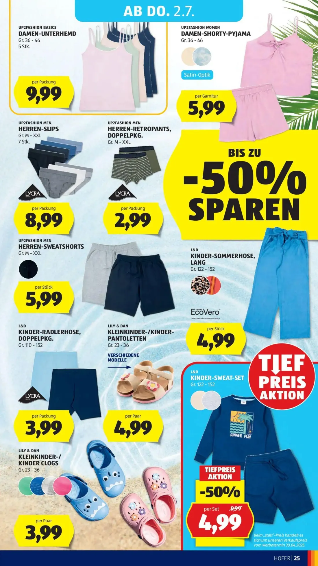 Hofer Prospekt, Seite 30 von 41 — DAMEN-UNTERHEMD, DAMEN-SHORTY-PYJAMA, HERREN-SLIPS