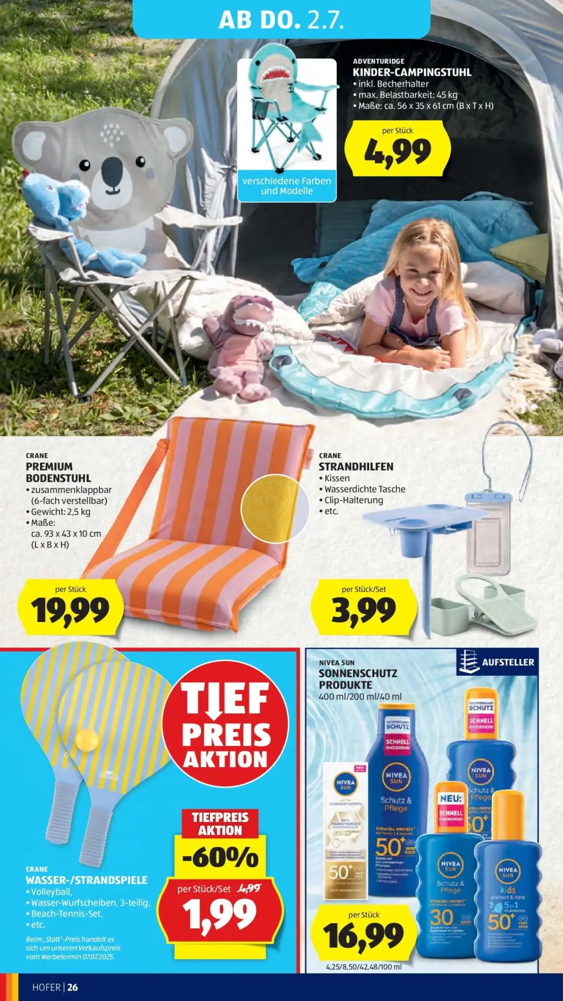 Hofer Prospekt, Seite 31 von 41 — WASSER-/STRANDSPIELE, KINDER-CAMPINGSTUHL, PREMIUM BODENSTUHL