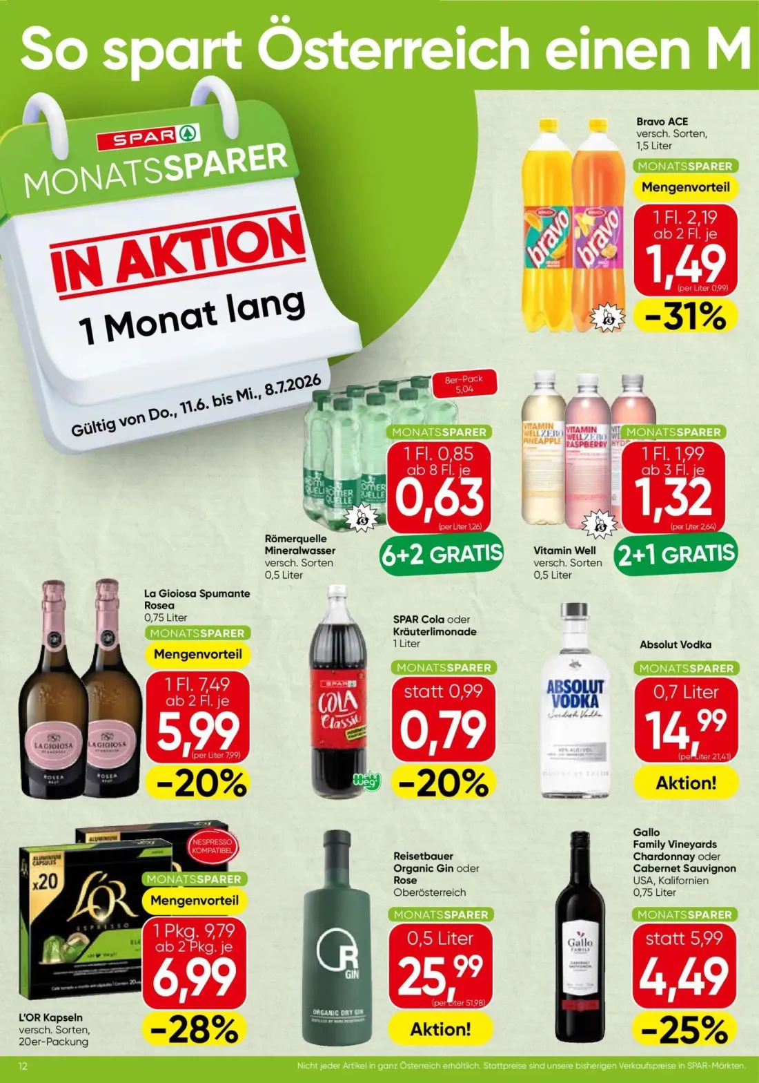Spar Prospekt, Seite 3 von 3 — La Gioiosa Spumante Rosea, Gallo Family Vineyards Chardonnay oder Cabernet Sauvignon, Römerqu…