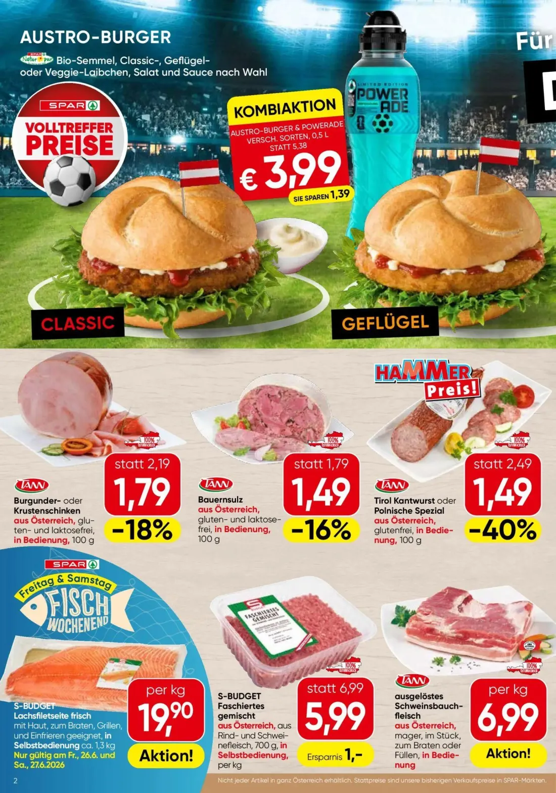 Spar Prospekt, Seite 2 von 12 — Tirol Kantwurst oder Polnische Spezial, Faschiertes gemischt, Burgunder- oder Krustenschinken
