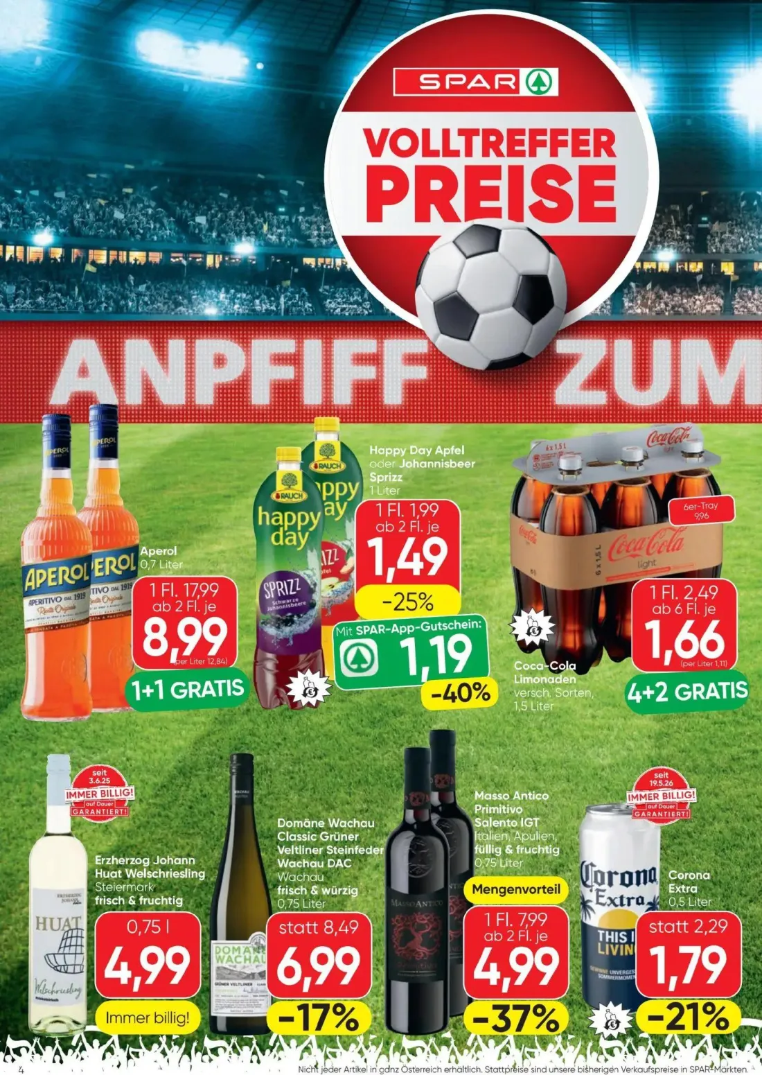 Spar Prospekt, Seite 4 von 12 — Aperol, Masso Antico Primitivo Salento IGT Italien, Apulien, Domäne Wachau Classic Grüner Ve…