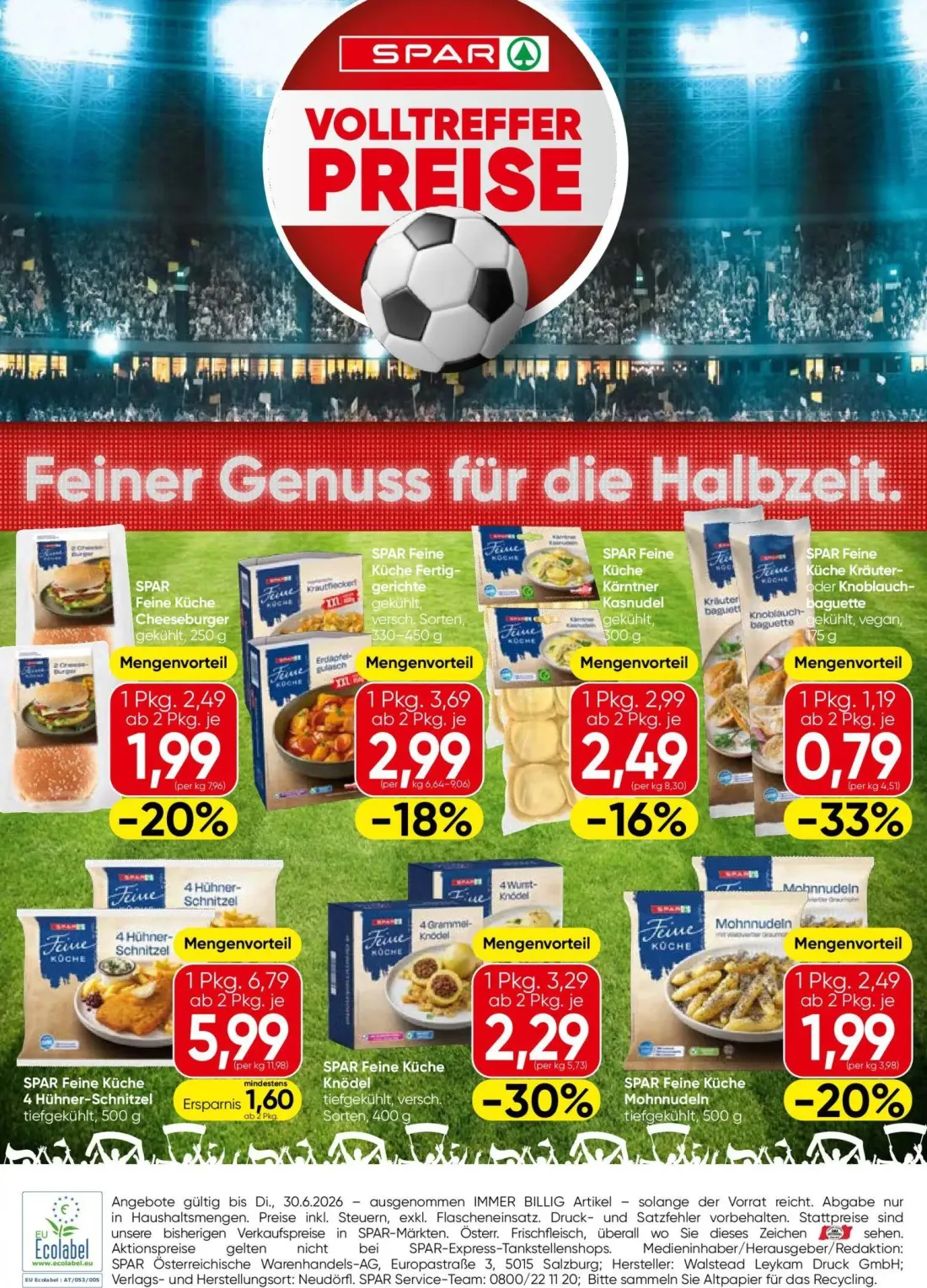 Spar Prospekt, Seite 4 von 4 — SPAR Feine Küche Knödel, SPAR Feine Küche 4 Hühner-Schnitzel, SPAR Feine Küche Fertiggerichte