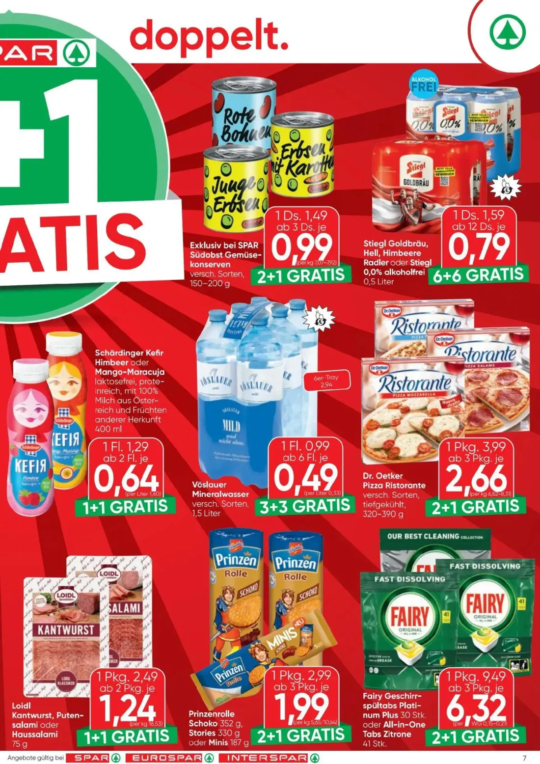 Spar Prospekt, Seite 7 von 12 — Dr. Oetker Pizza Ristorante, Loidl Kantwurst, Putensalami oder Haussalami, Prinzenrolle Scho…