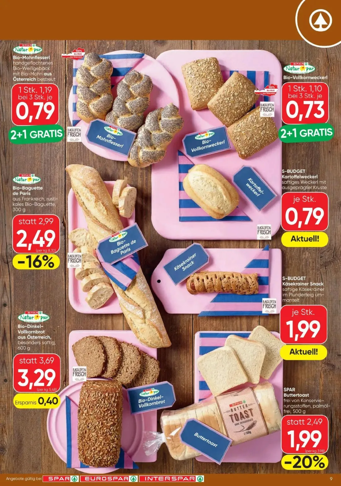 Spar Prospekt, Seite 9 von 12 — Bio-Baguette de Paris, Buttertoast, Bio-Mohnflesserl