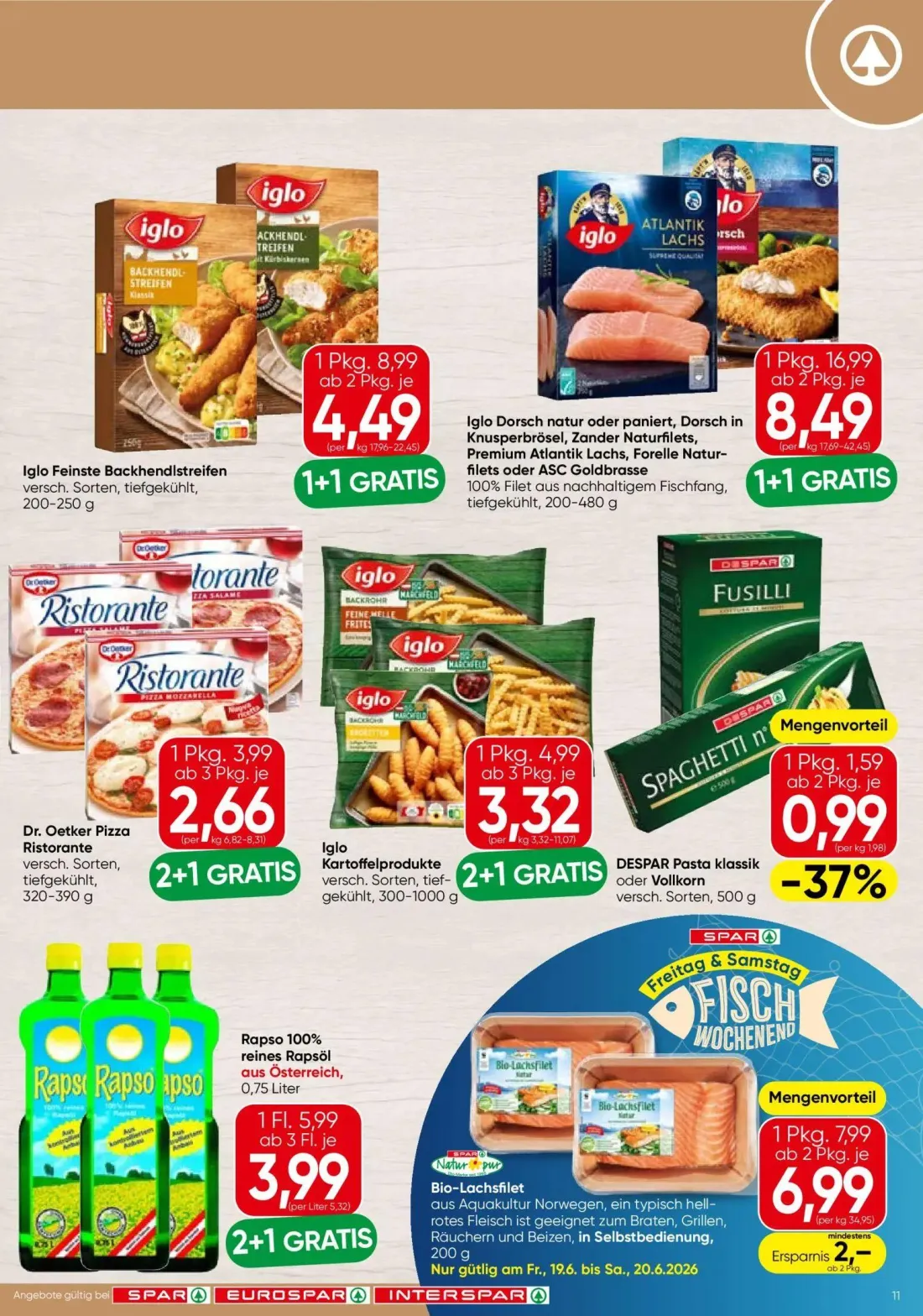 Spar Prospekt, Seite 11 von 22 — Rapso 100% reines Rapsöl aus Österreich, DESPAR Pasta klassik oder Vollkorn