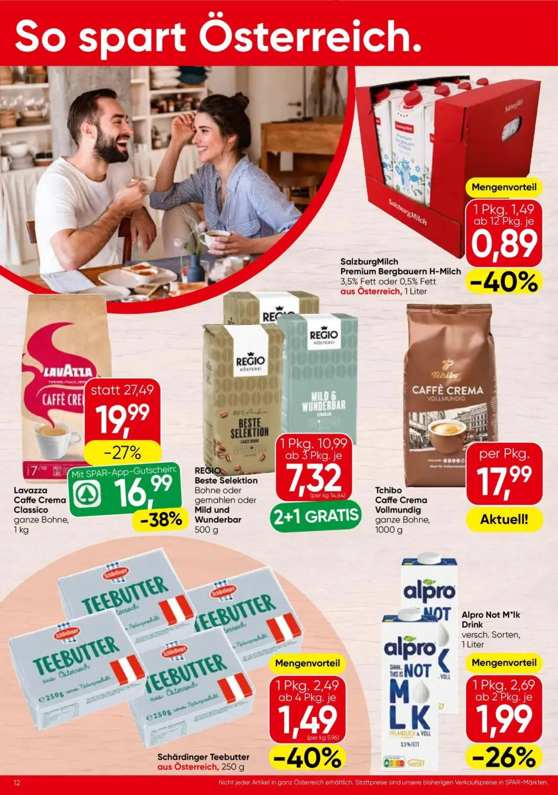 Spar Prospekt, Seite 12 von 22 — Lavazza Caffe Crema Classico, REGIO Beste Selektion Bohne oder gemahlen oder Mild und Wunde…