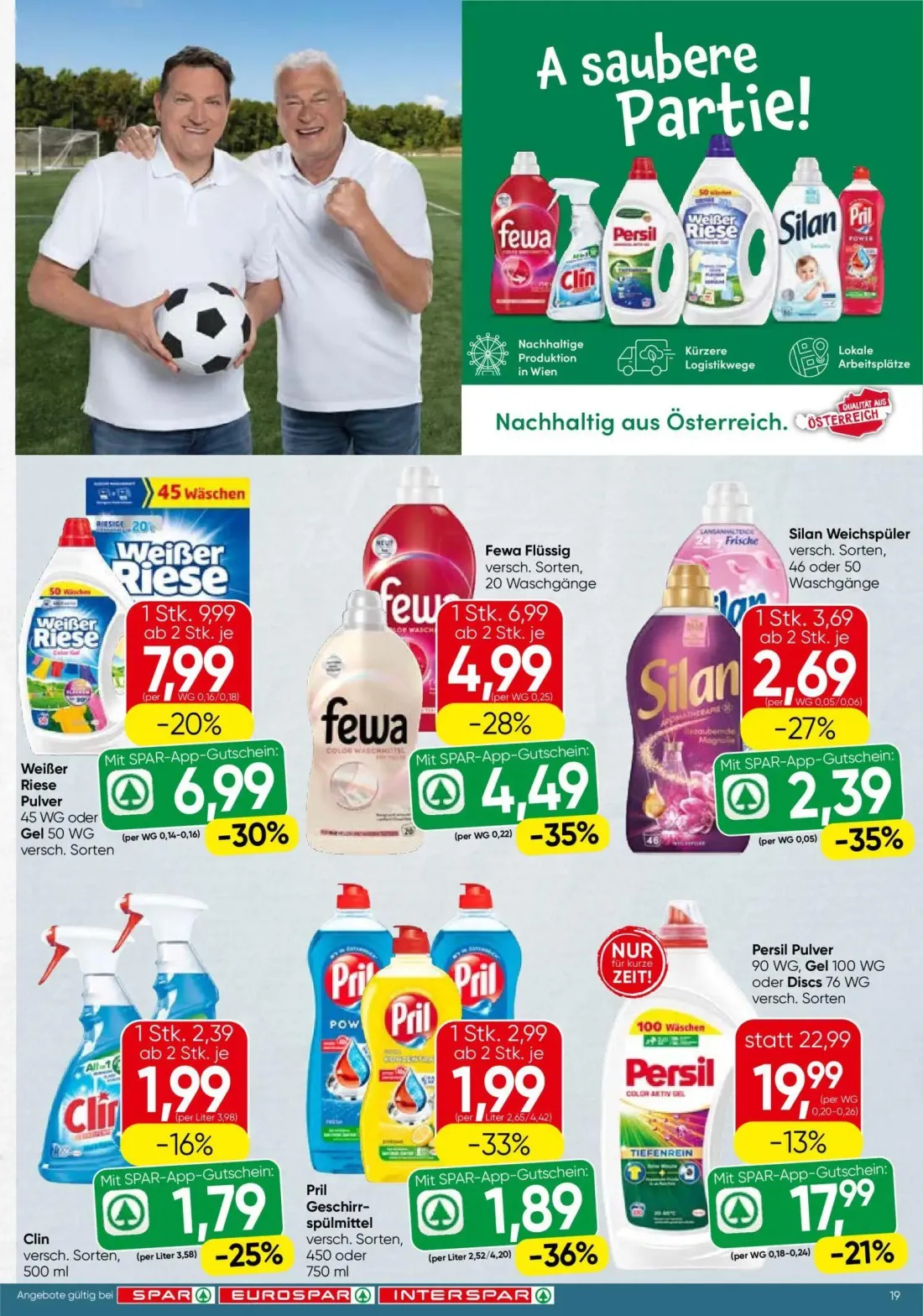 Spar Prospekt, Seite 19 von 22 — Persil Pulver, Weißer Riese Pulver, Fewa Flüssig