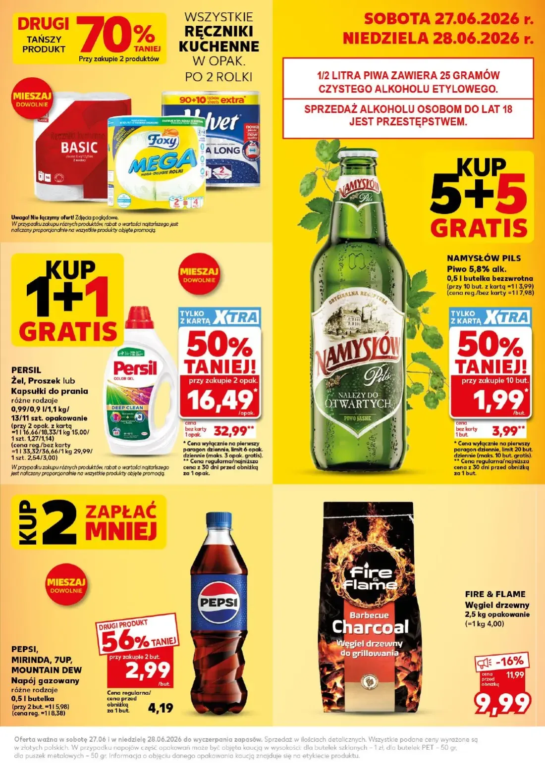 Kaufland gazetka, strona 3 z 32 — NAMYSŁÓW PILS Piwo 5,8% alk., FIRE & FLAME Węgiel drzewny, PEPSI, MIRINDA, 7UP, MOUNTAIN D…