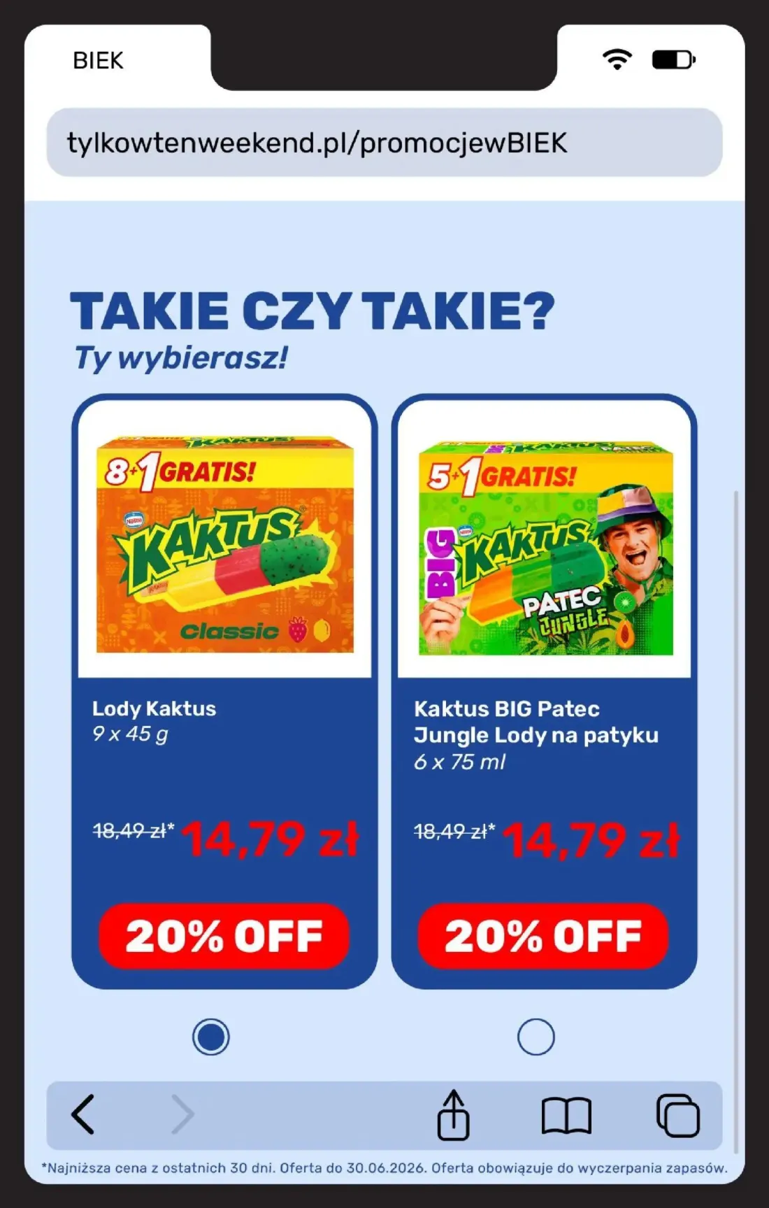 Biedronka gazetka, strona 9 z 31 — Lody Kaktus, Kaktus BIG Patec Jungle Lody na patyku