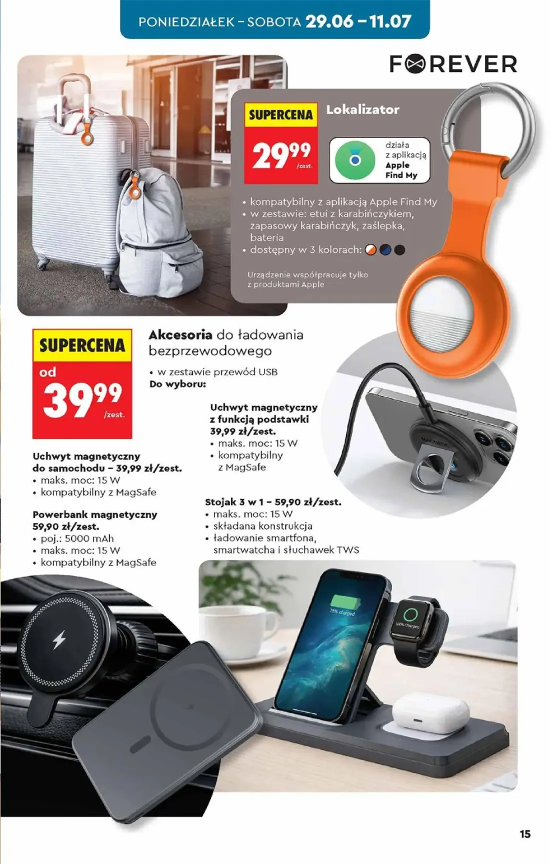 Biedronka gazetka, strona 15 z 48 — Lokalizator, Uchwyt magnetyczny do samochodu, Powerbank magnetyczny
