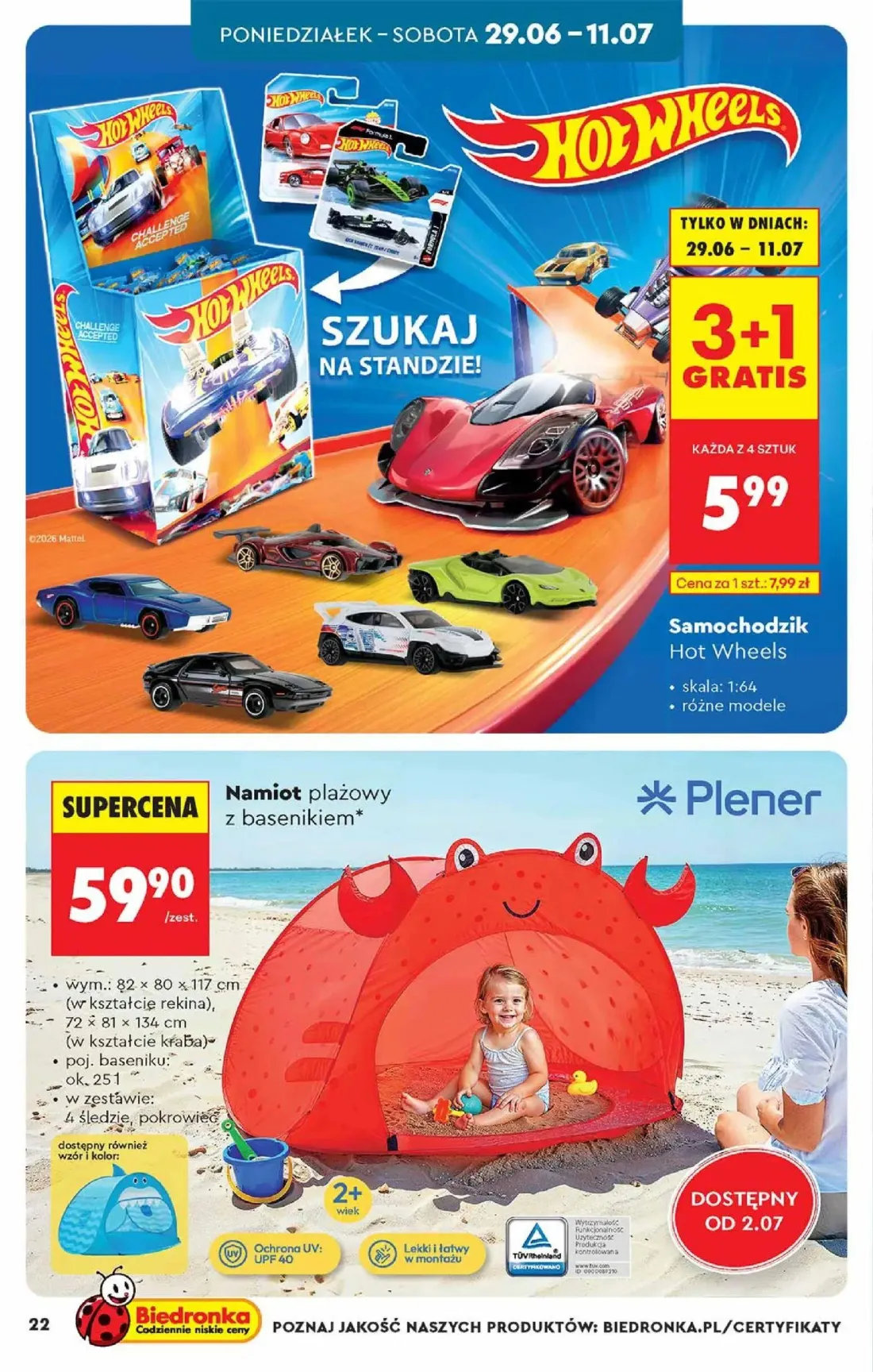 Biedronka gazetka, strona 22 z 48 — Samochodzik Hot Wheels, Namiot plażowy z basenikiem