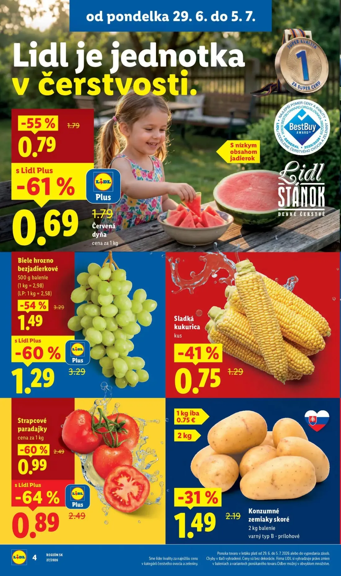 Lidl leták, strana 10 z 98 — Biele hrozno bezjadierkové, Červená dyňa, Sladká kukurica