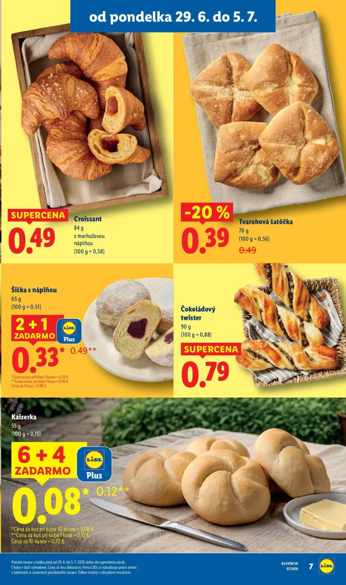 Lidl leták, strana 13 z 98 — Šiška s náplňou, Tvarohová šatôčka, Croissant s marhuľovou náplňou