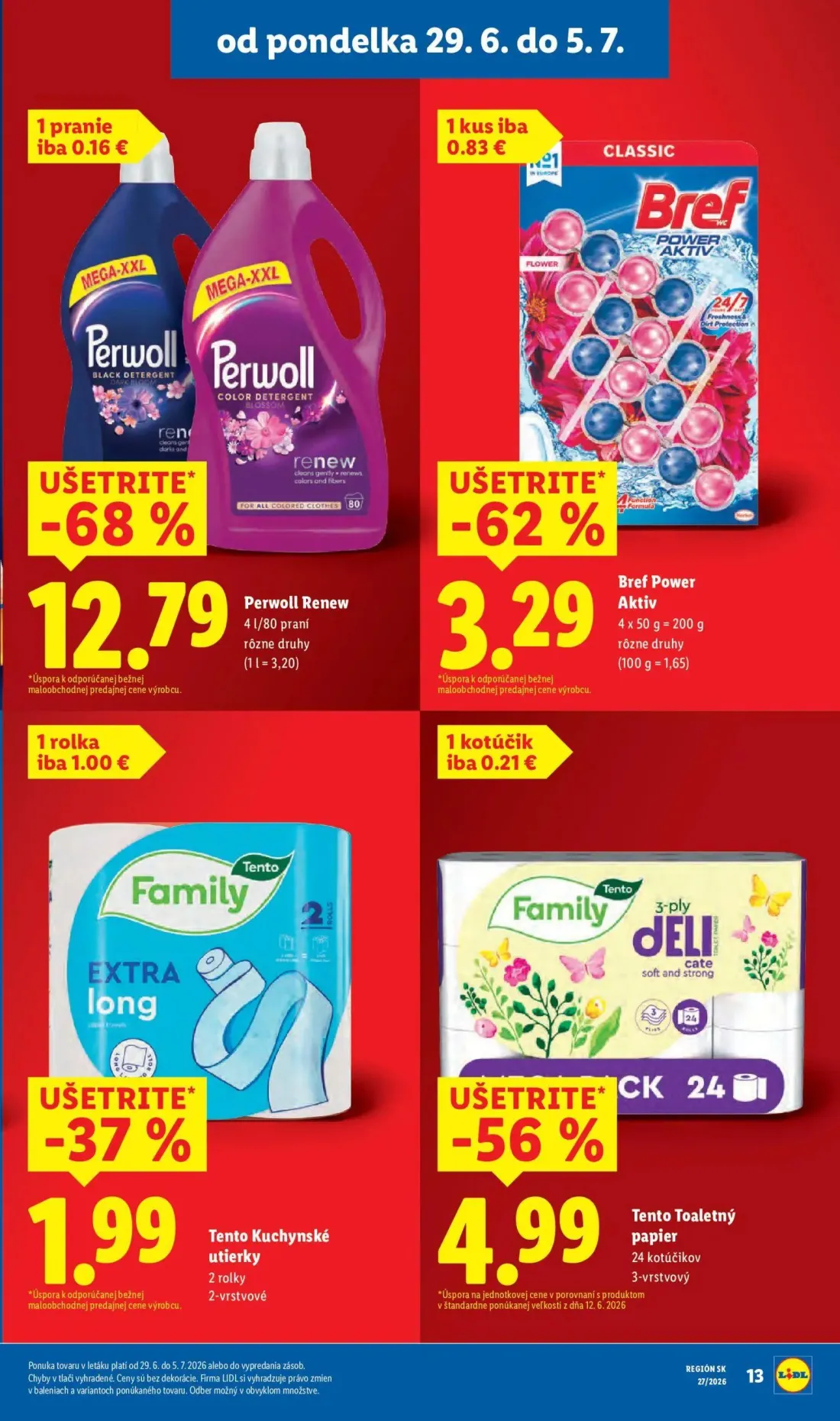 Lidl leták, strana 19 z 98 — Perwoll Renew, Bref Power Aktiv, Tento Kuchynské utierky