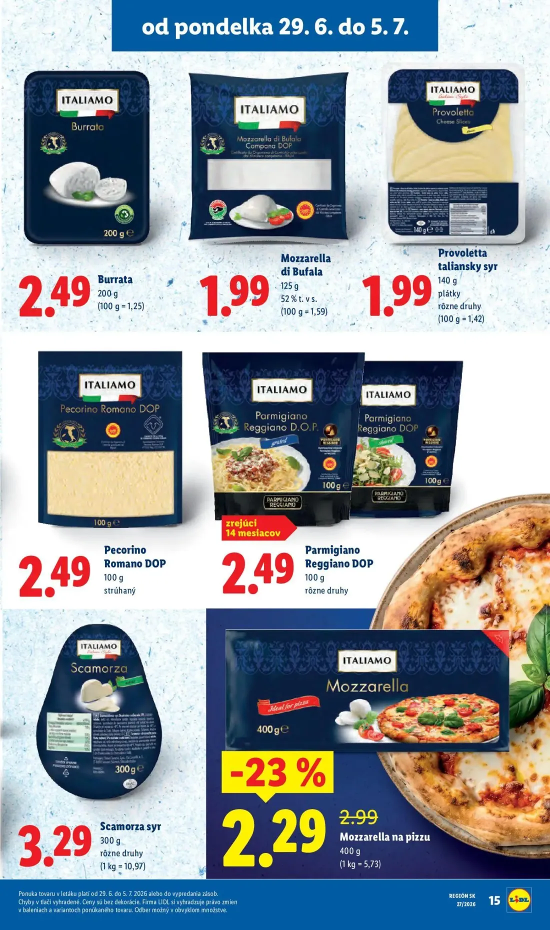 Lidl leták, strana 21 z 98 — Burrata, Mozzarella di Bufala, Provoletta taliansky syr
