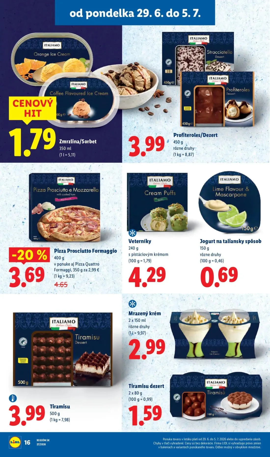 Lidl leták, strana 22 z 98 — Zmrzlina/Sorbet, Profiteroles/Dezert, Veterníky