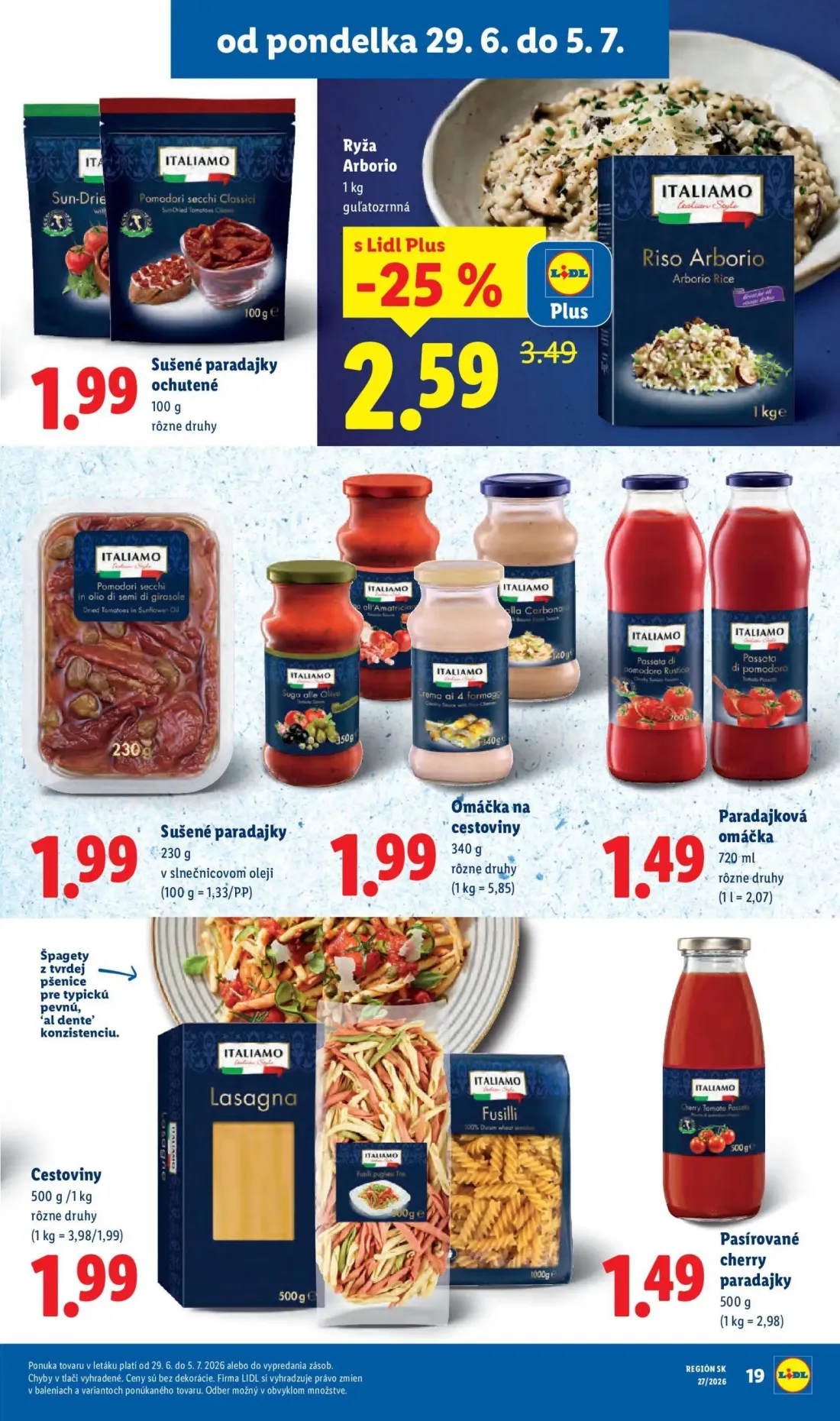 Lidl leták, strana 25 z 98 — Ryža Arborio, Sušené paradajky ochutené, Cestoviny
