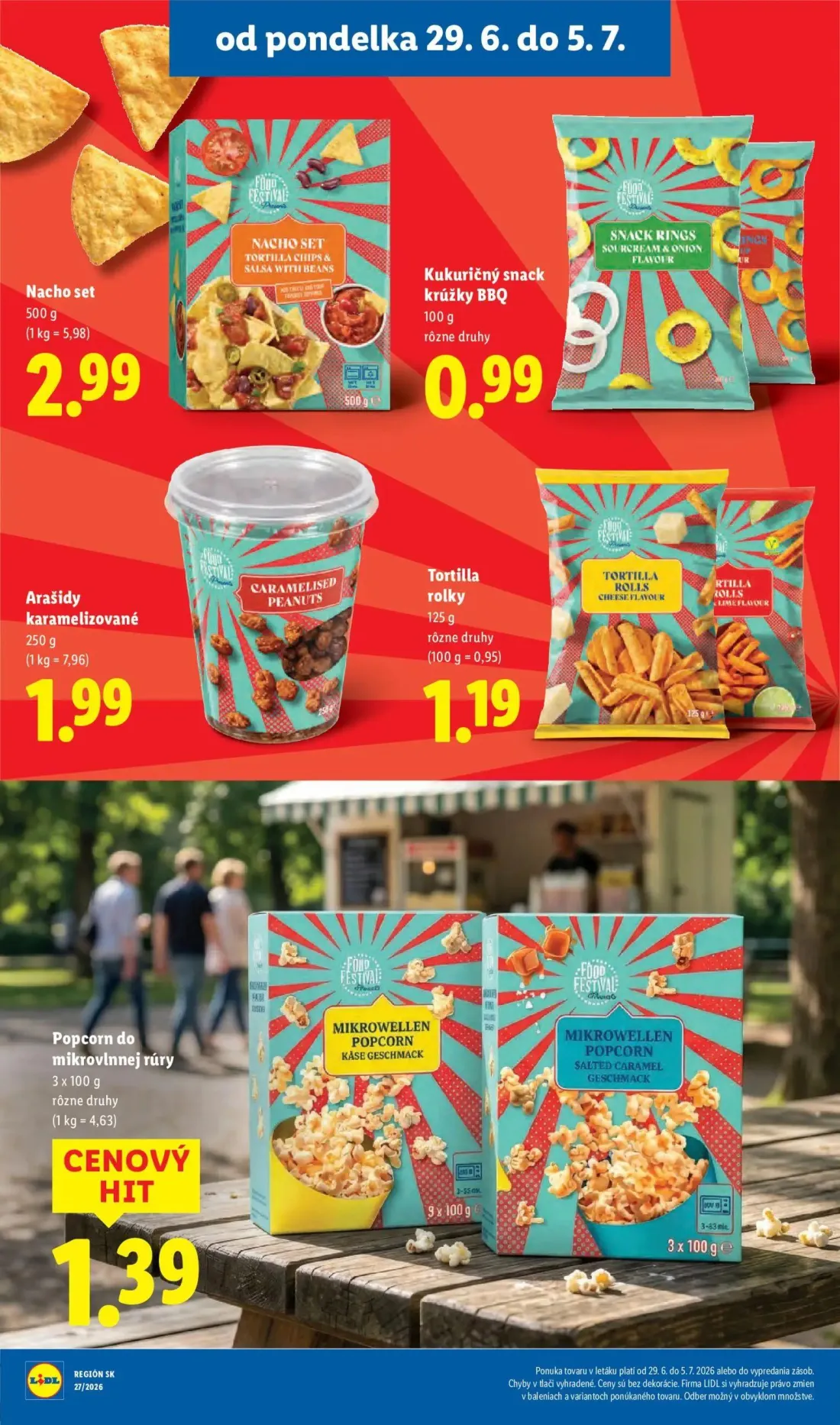 Lidl leták, strana 30 z 98 — Nacho set, Kukuričný snack krúžky BBQ, Arašidy karamelizované