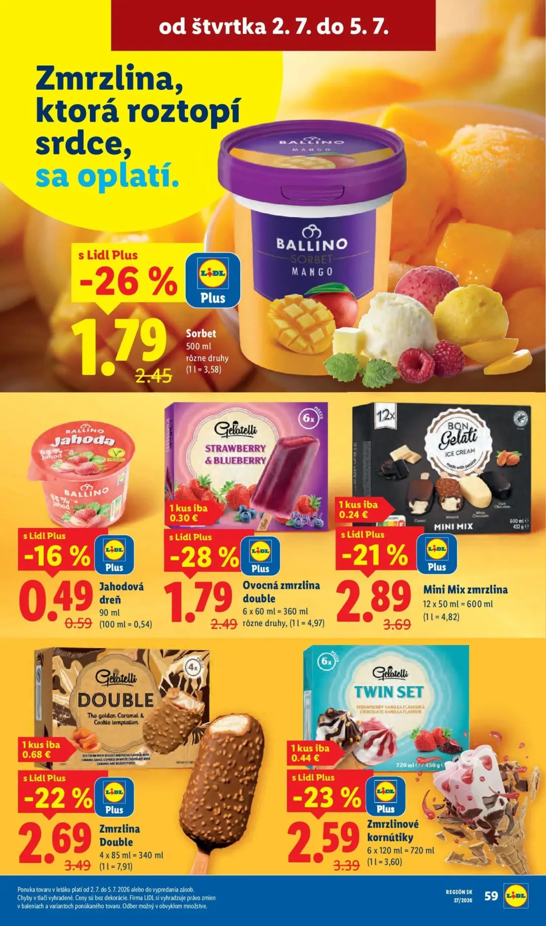 Lidl leták, strana 70 z 98 — Mini Mix zmrzlina, Zmrzlina Double, Zmrzlinové kornútiky