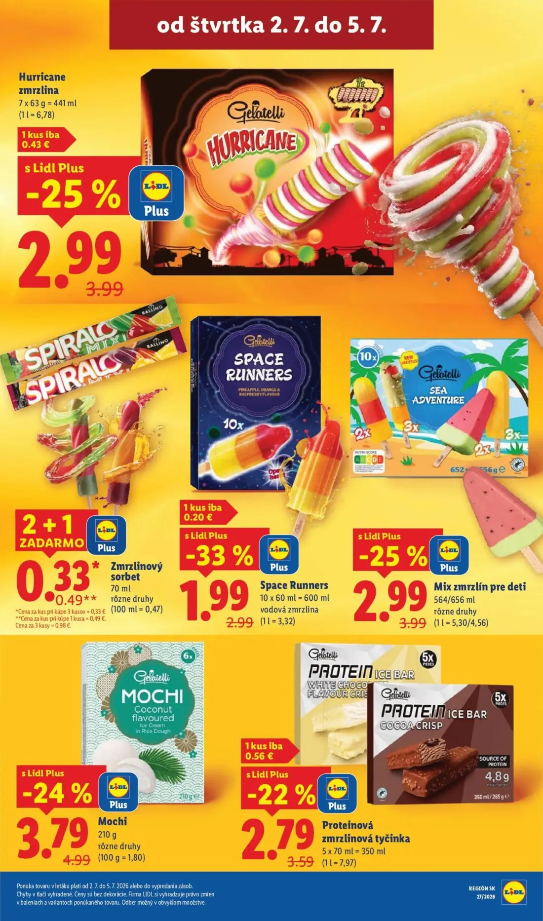 Lidl leták, strana 71 z 98 — Mix zmrzlín pre deti, Zmrzlinový sorbet, Hurricane zmrzlina