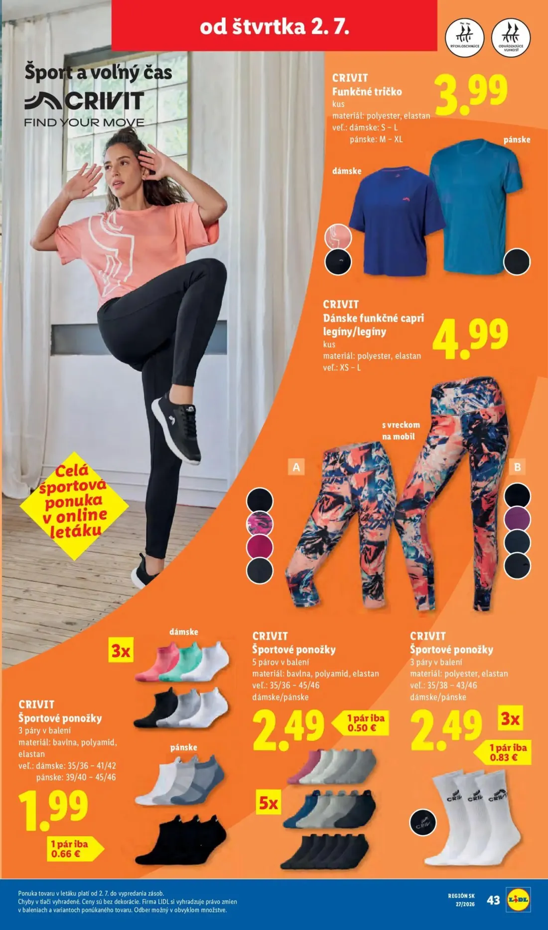 Lidl leták, strana 81 z 98 — Funkčné tričko, Dánske funkčné capri legíny/legíny, Športové ponožky
