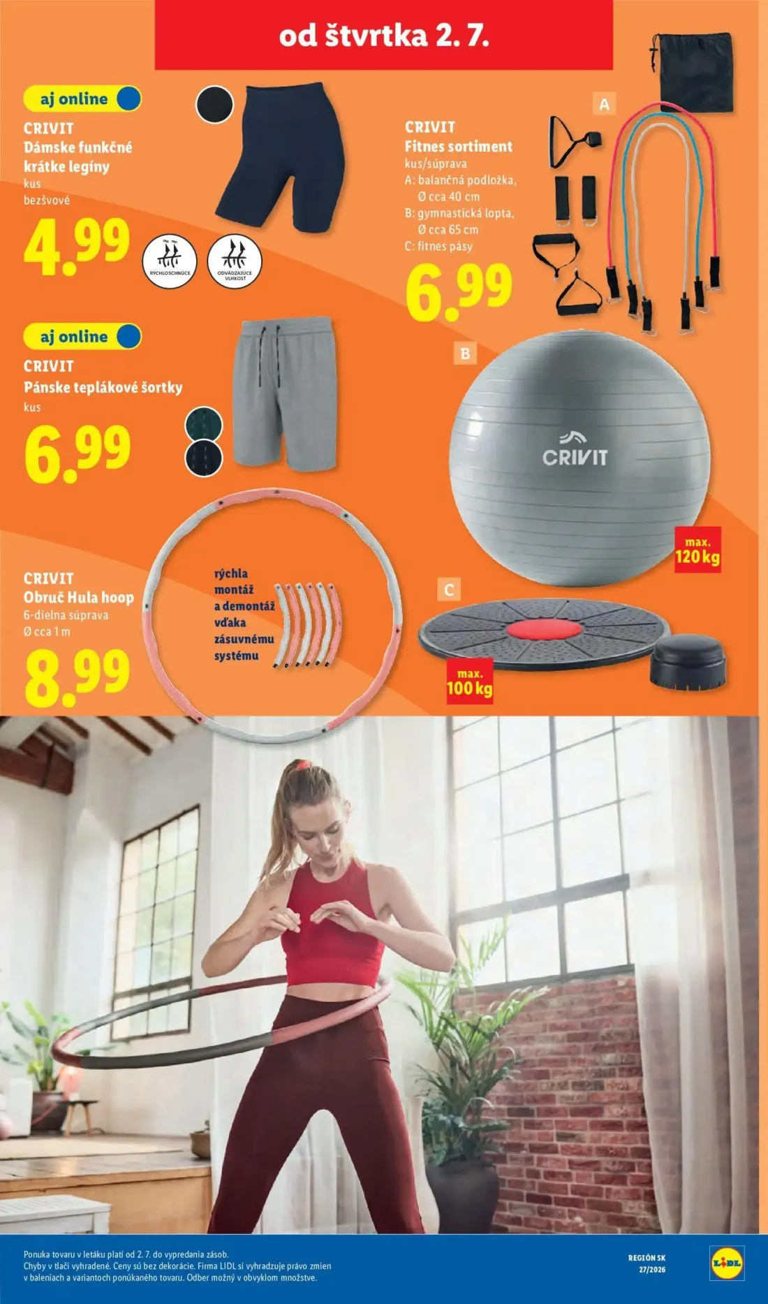 Lidl leták, strana 83 z 98 — Dámske funkčné krátke legíny, Fitnes sortiment, Pánske teplákové šortky