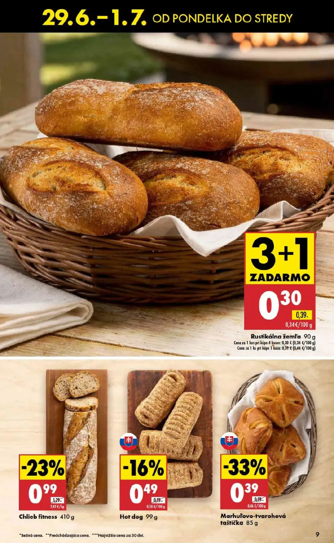 Biedronka leták, strana 9 z 10 — Chlieb fitness, Marhuľovo-tvarohová taštička, Hot dog