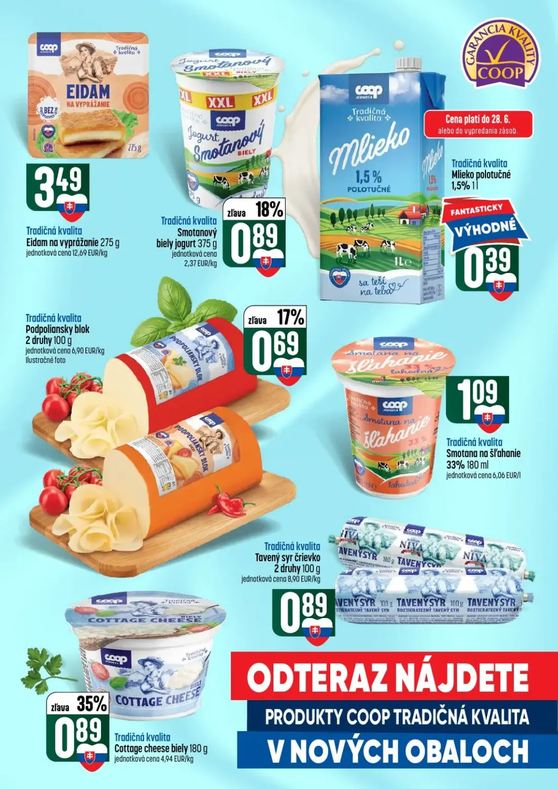 Coop Tempo leták, strana 3 z 60 — Eidam na vyprážanie, Mlieko polotučné 1,5%, Smotana na šľahanie 33%