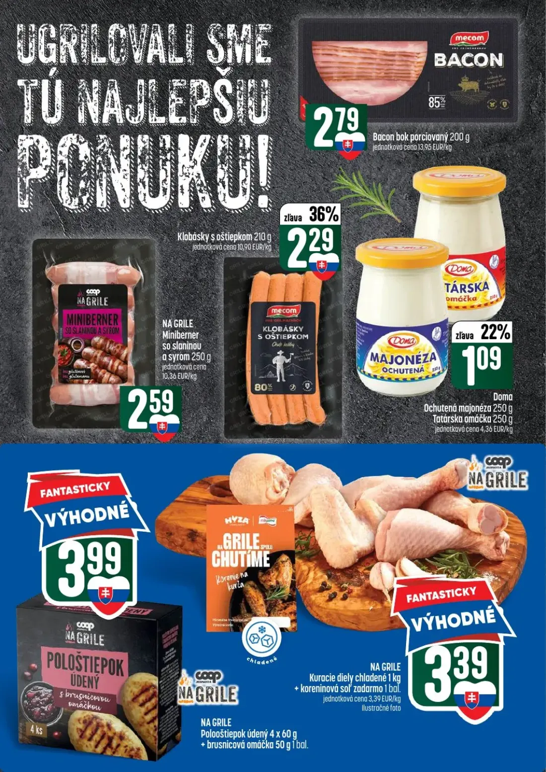 Coop Tempo leták, strana 11 z 60 — Bacon bok porciovaný, Klobásky s oštiepkom, NA GRILE Miniberner so slaninou a syrom
