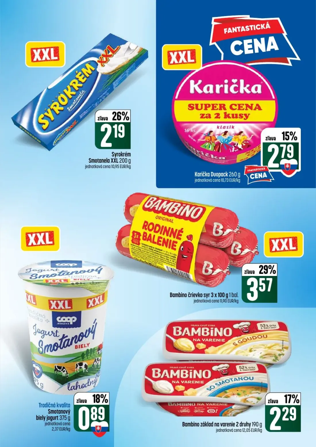 Coop Tempo leták, strana 23 z 60 — Syrokrém Smotanela XXL, Karička Duopack, Bambino črievko syr