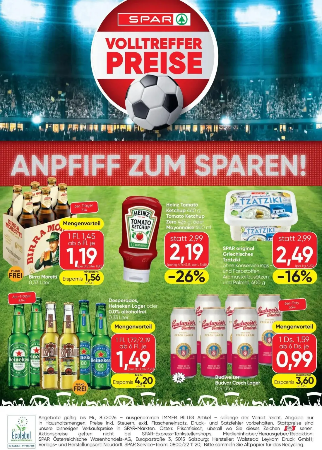 Spar Prospekt, Seite 2 von 4 — Heinz Tomato Ketchup, Desperados, Heineken Lager oder 0.0% alkoholfrei, Budweiser Budvar Czec…