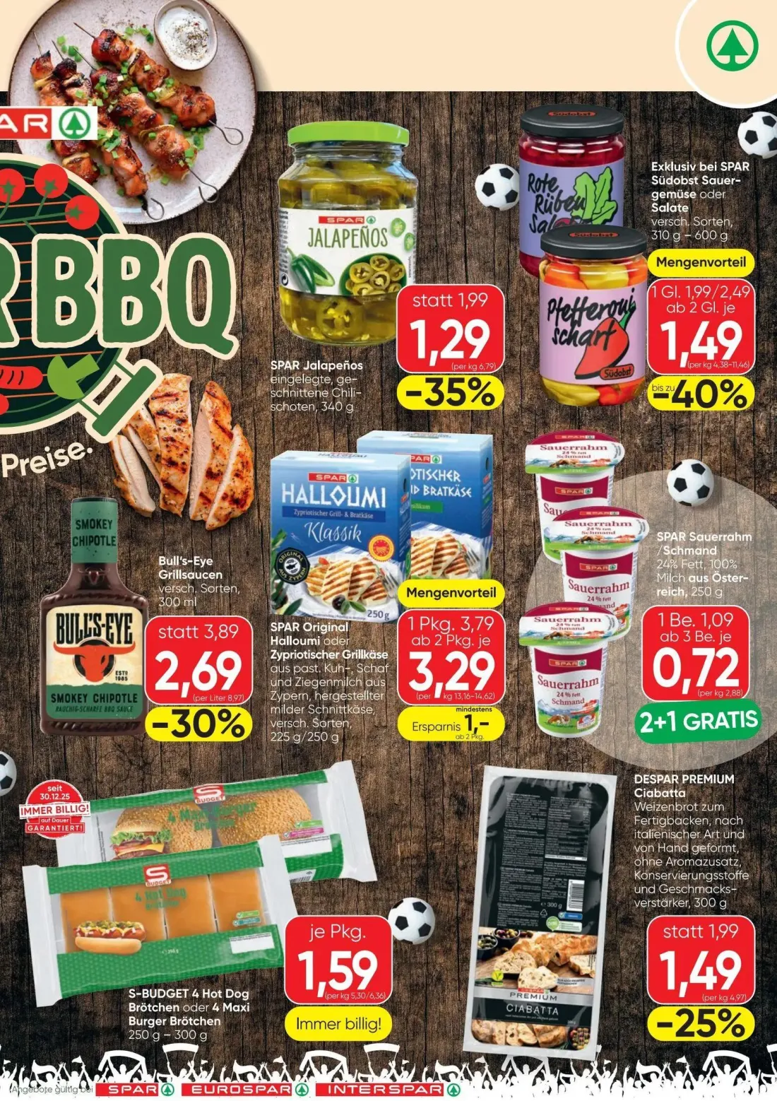 Spar Prospekt, Seite 4 von 4 — Bull's-Eye Grillsaucen, Exklusiv bei SPAR Südobst Sauergemüse oder Salate, SPAR Jalapeños