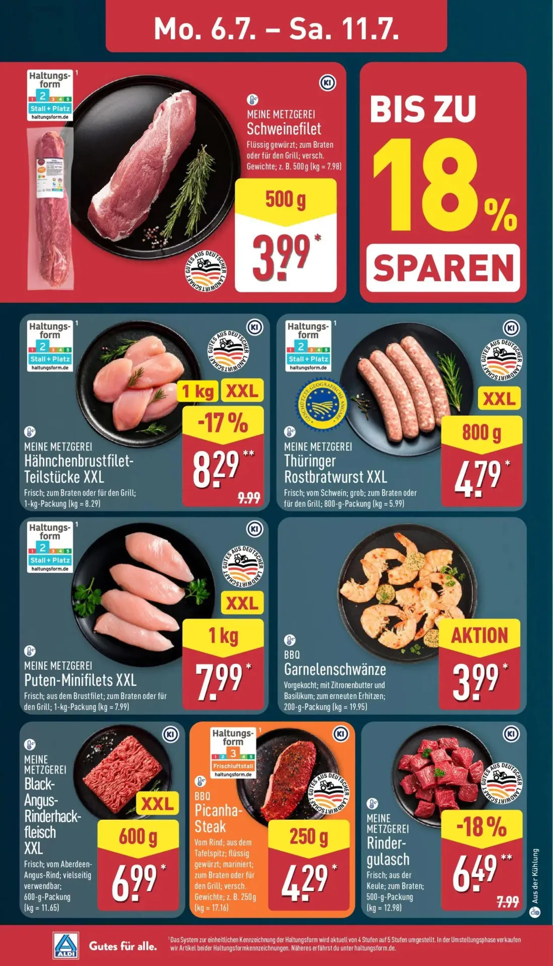 Aldi Nord Prospekt, Seite 4 von 39 — Hähnchenbrustfilet-Teilstücke XXL, Schweinefilet, Thüringer Rostbratwurst XXL