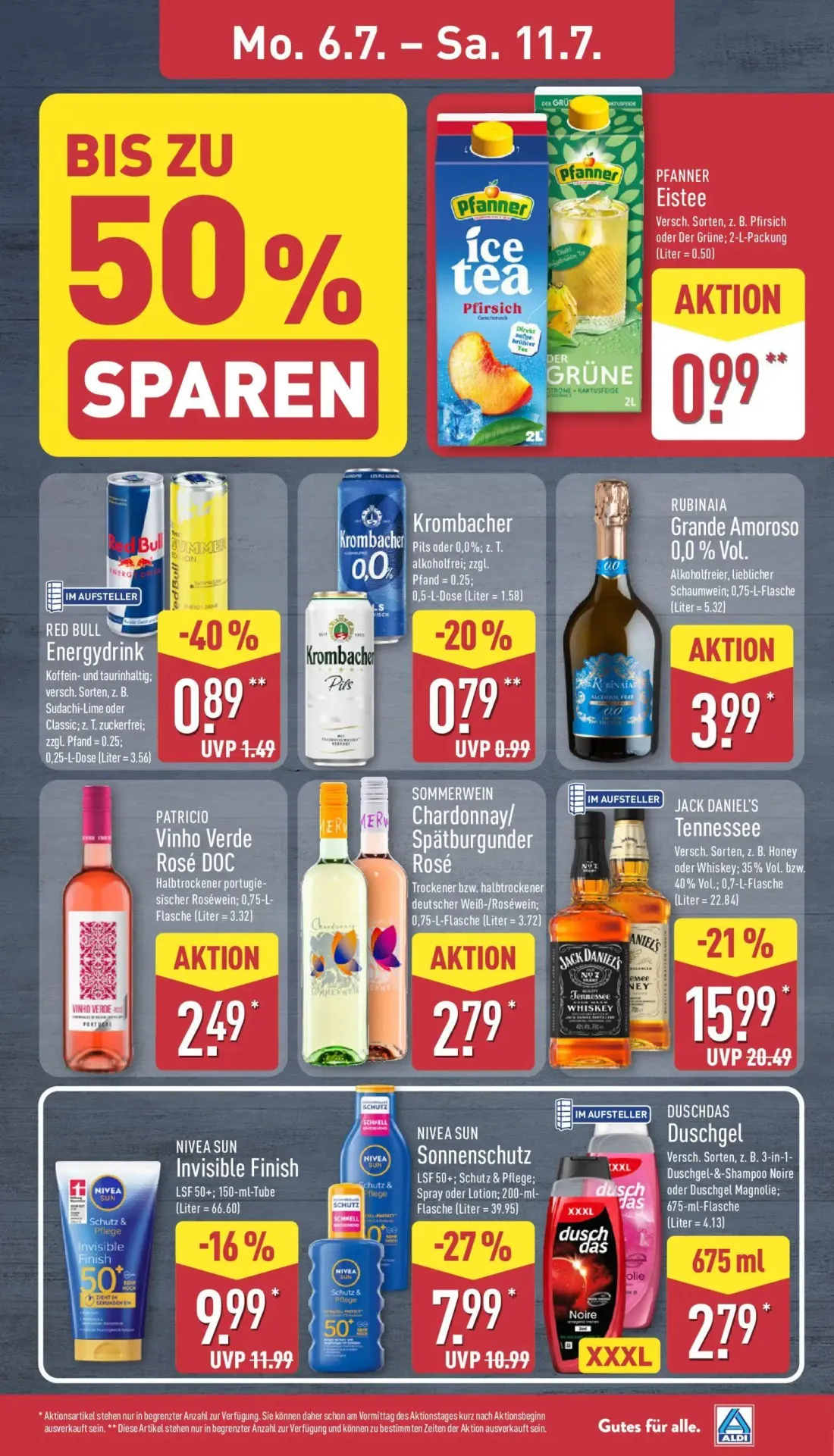 Aldi Nord Prospekt, Seite 9 von 39 — NIVEA SUN Sonnenschutz, NIVEA SUN Invisible Finish, RED BULL Energydrink