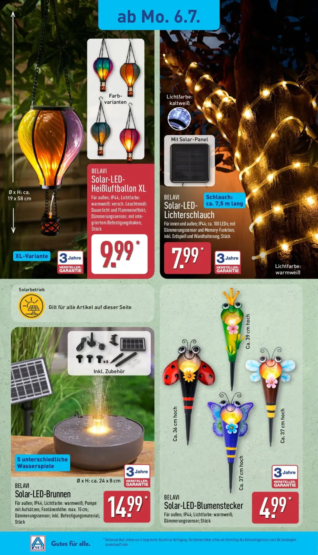 Aldi Nord Prospekt, Seite 14 von 39 — Solar-LED-Heißluftballon XL, Solar-LED-Lichterschlauch, Solar-LED-Brunnen