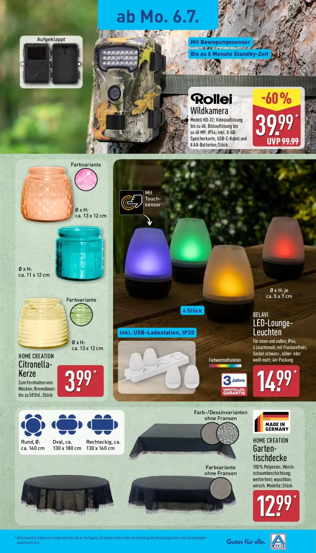 Aldi Nord Prospekt, Seite 15 von 39 — HOME CREATION Citronella-Kerze, BELAVI LED-Lounge-Leuchten