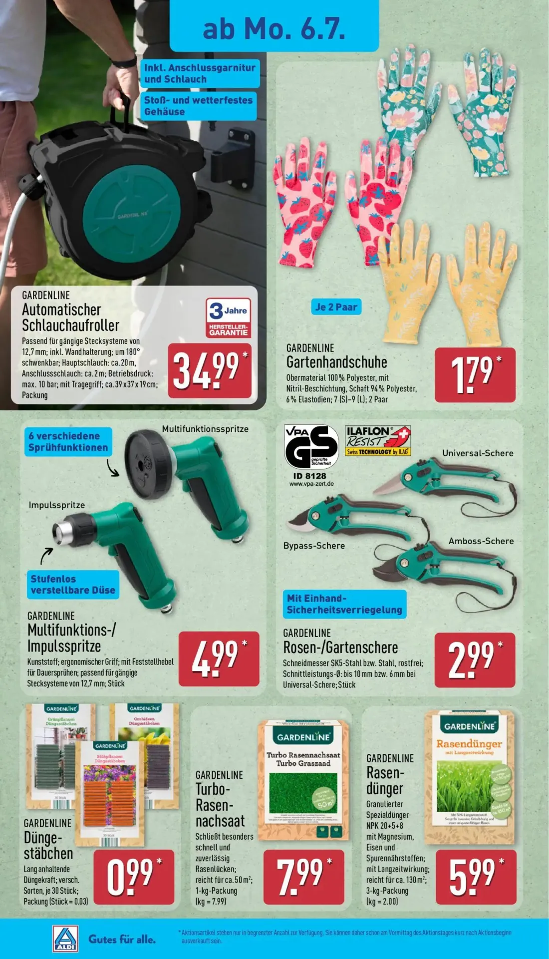 Aldi Nord Prospekt, Seite 16 von 39 — GARDENLINE Automatischer Schlauchaufroller, GARDENLINE Gartenhandschuhe, GARDENLINE Mu…