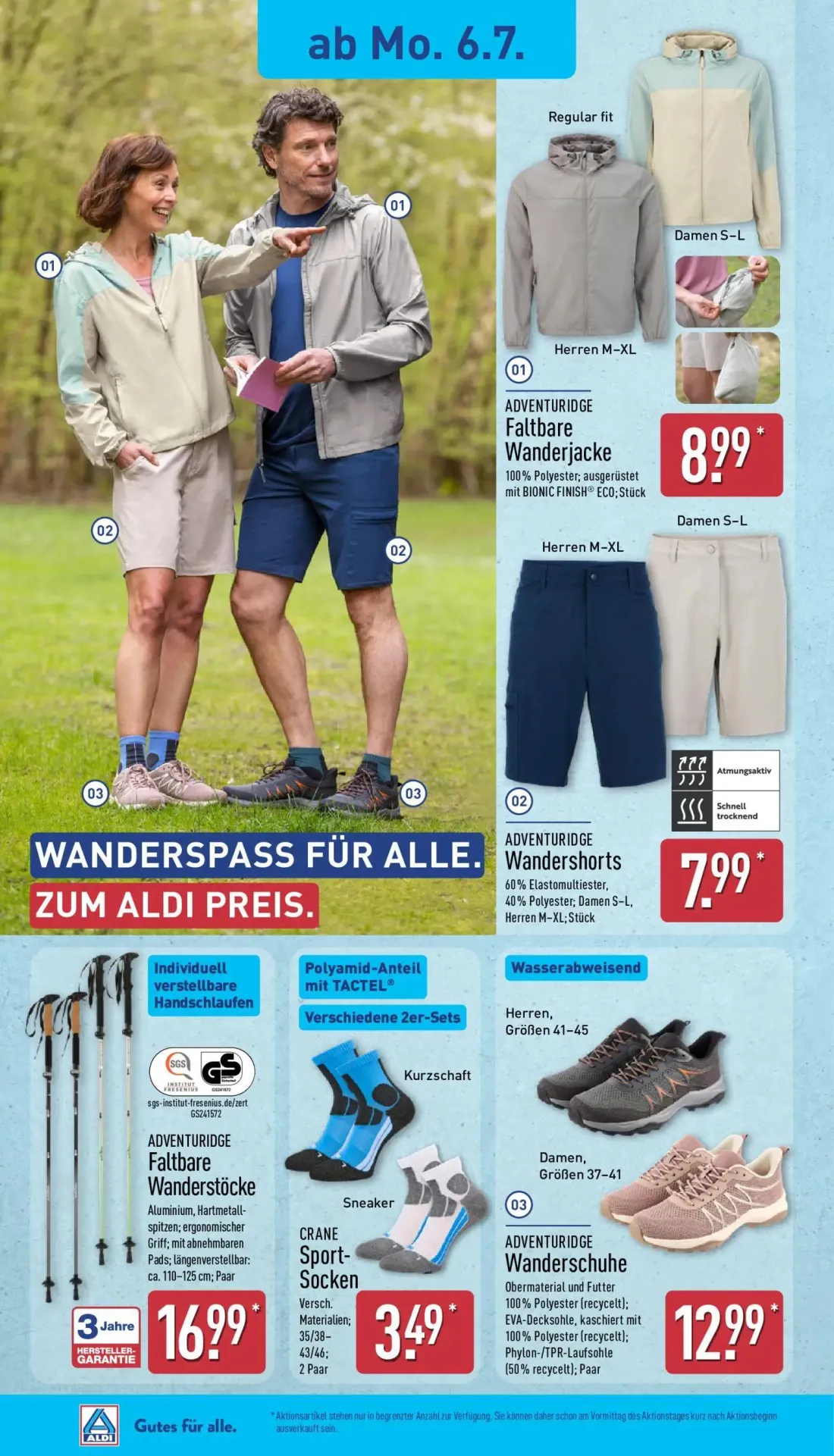 Aldi Nord Prospekt, Seite 18 von 39 — ADVENTURIDGE Faltbare Wanderjacke, ADVENTURIDGE Wandershorts, ADVENTURIDGE Faltbare Wa…