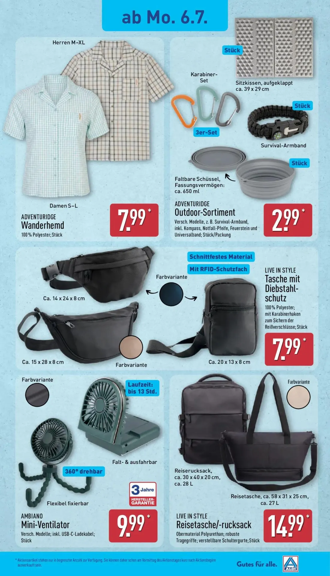 Aldi Nord Prospekt, Seite 19 von 39 — Wanderhemd, Outdoor-Sortiment, Tasche mit Diebstahl-schutz
