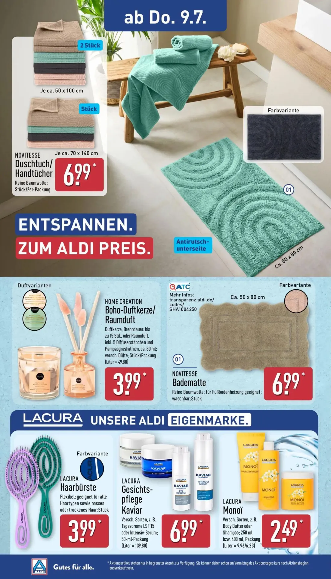 Aldi Nord Prospekt, Seite 22 von 39 — NOVITESSE Duschtuch/Handtücher, HOME CREATION Boho-Duftkerze/Raumduft, NOVITESSE Badem…
