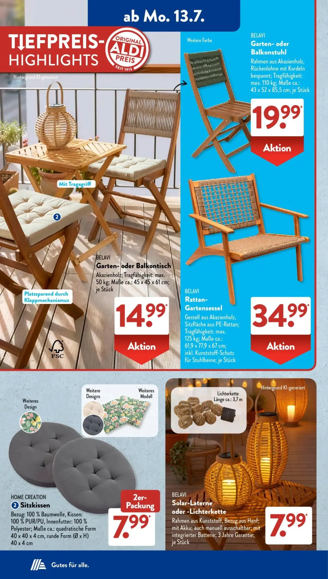 Aldi Süd Prospekt, Seite 7 von 22 — BELAVI Garten- oder Balkonstuhl, BELAVI Garten- oder Balkontisch, BELAVI Rattan- Gartens…