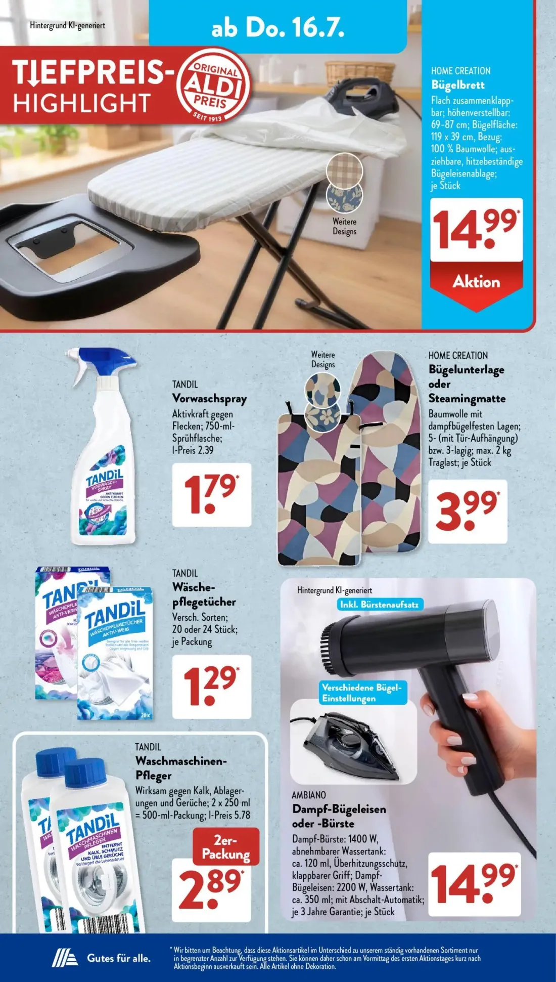 Aldi Süd Prospekt, Seite 11 von 22 — Bügelbrett, TANDIL Vorwaschspray, Bügelunterlage oder Steamingmatte