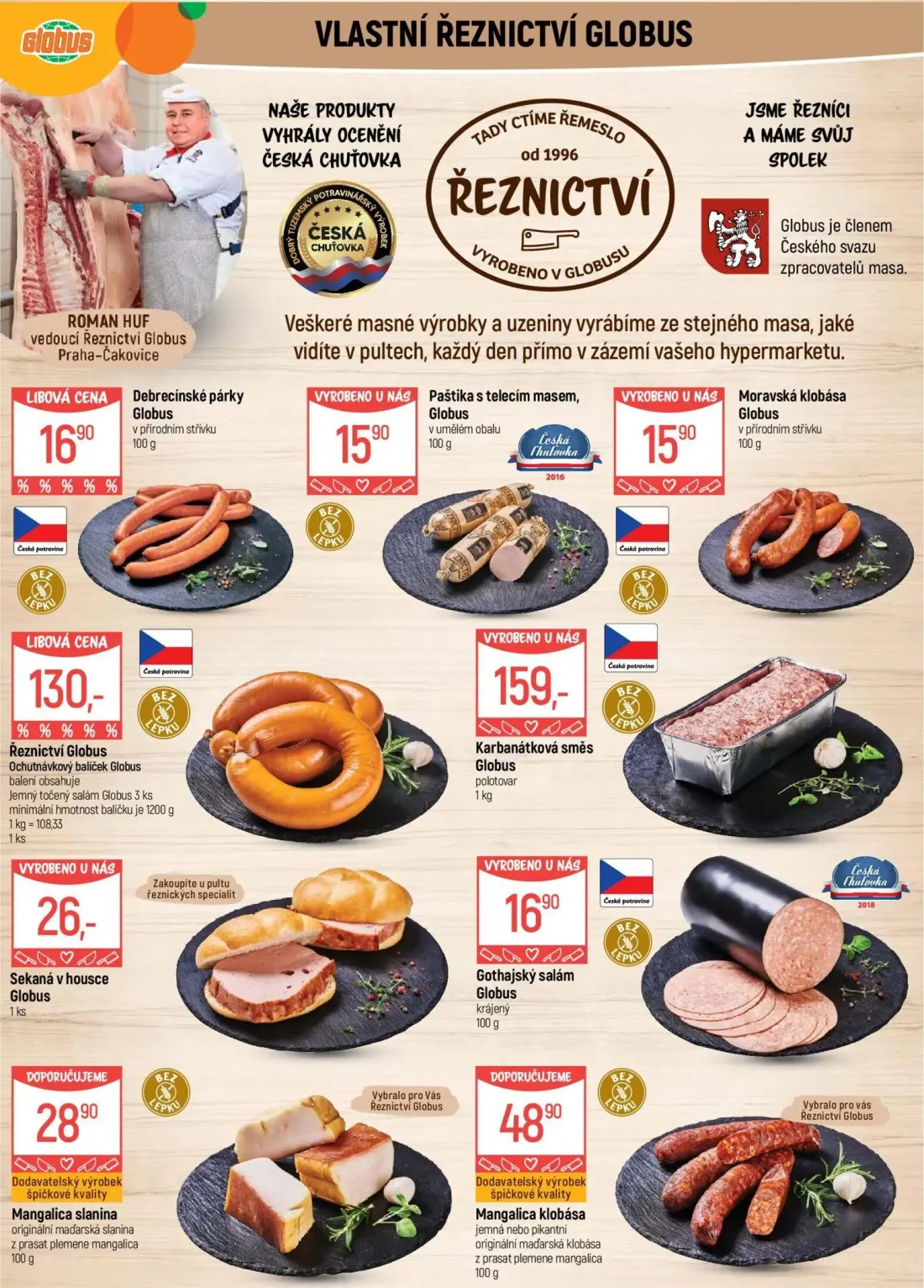 GLOBUS leták, strana 5 z 47 — Debrecínské párky, Moravská klobása, Gothajský salám