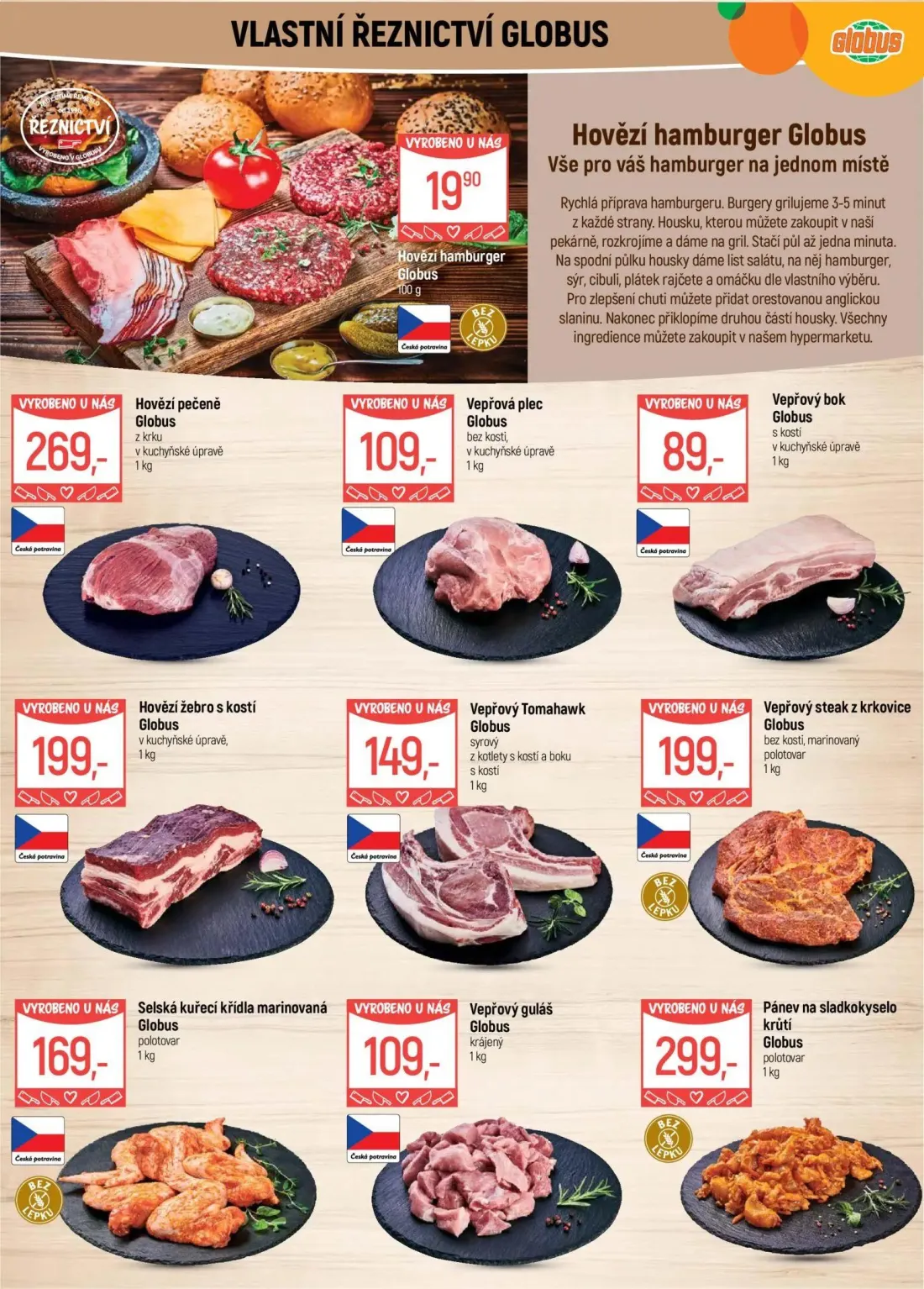 GLOBUS leták, strana 6 z 47 — Hovězí hamburger Globus, Vepřový steak z krkovice Globus