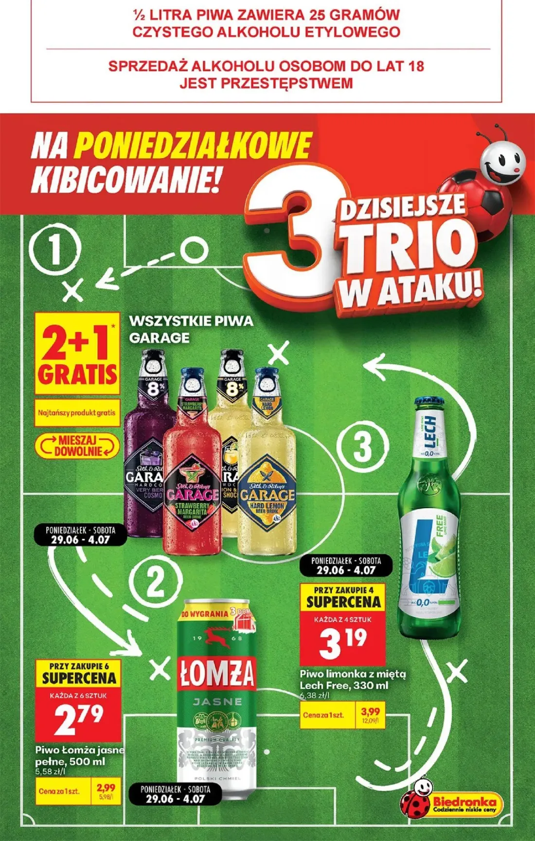 Biedronka gazetka, strona 2 z 5 — Piwo limonka z miętą Lech Free, Piwo Łomża jasne pełne