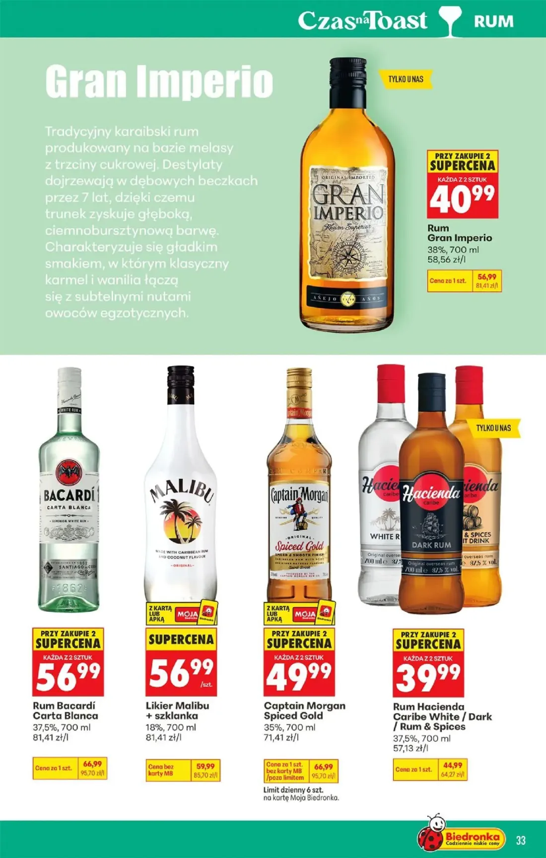 Biedronka gazetka, strona 33 z 36 — Captain Morgan Spiced Gold, Rum Gran Imperio, Rum Bacardí Carta Blanca