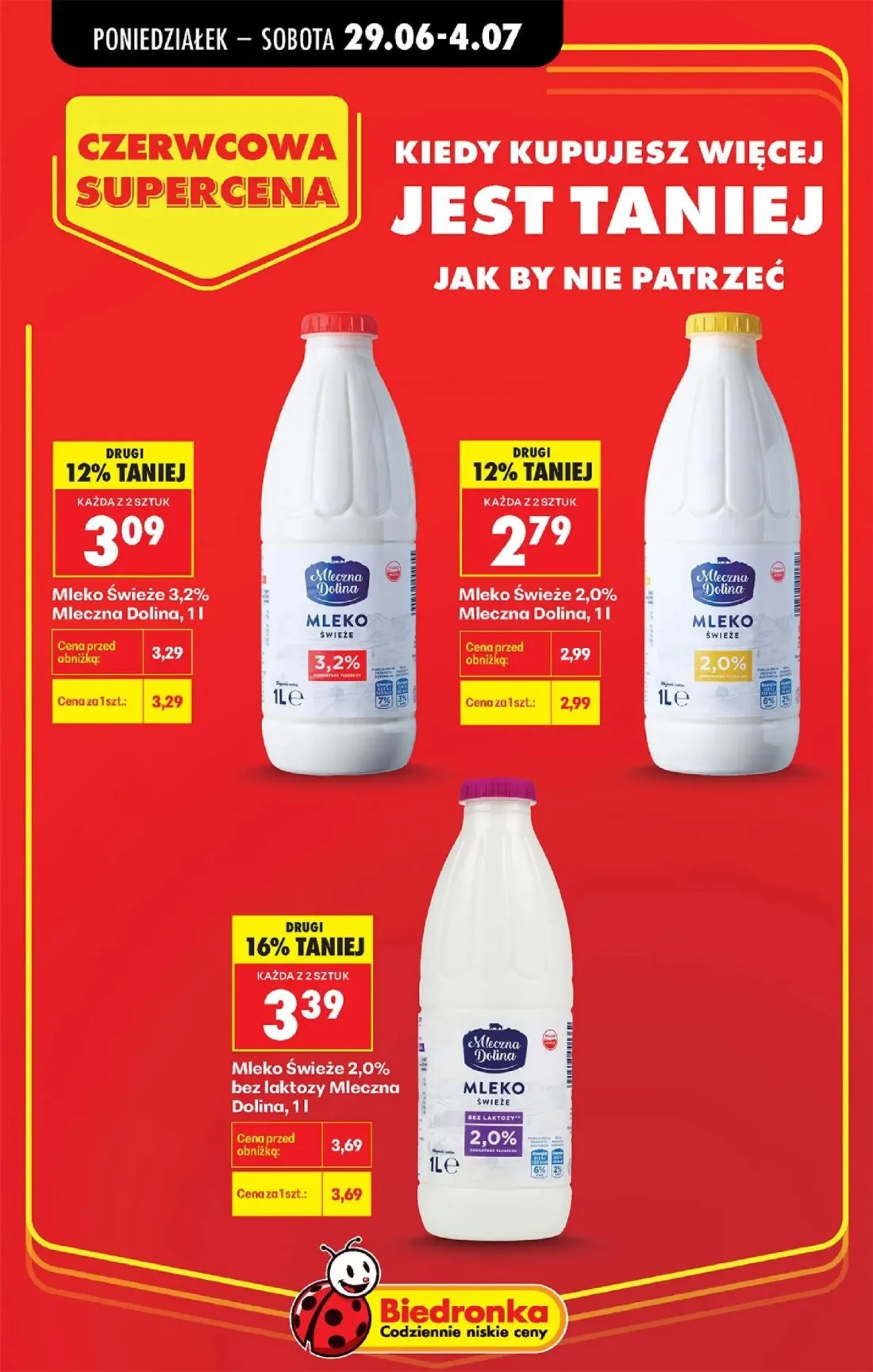 Biedronka gazetka, strona 13 z 84 — Mleko Świeże 2,0% bez laktozy Mleczna Dolina, Mleko Świeże 3,2% Mleczna Dolina, Mleko Św…