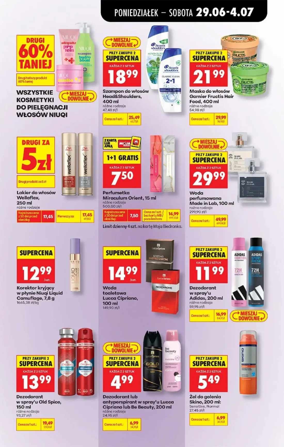 Biedronka gazetka, strona 69 z 84 — Woda perfumowana Made in Lab, Lakier do włosów Wellaflex, Maska do włosów Garnier Fructi…