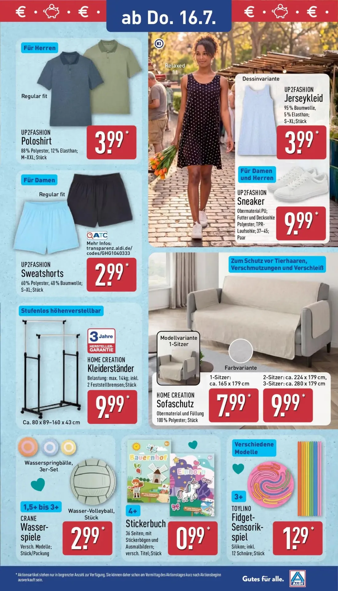 Aldi Nord Prospekt, Seite 13 von 13 — HOME CREATION Sofaschutz, UP2FASHION Poloshirt, UP2FASHION Sweatshorts