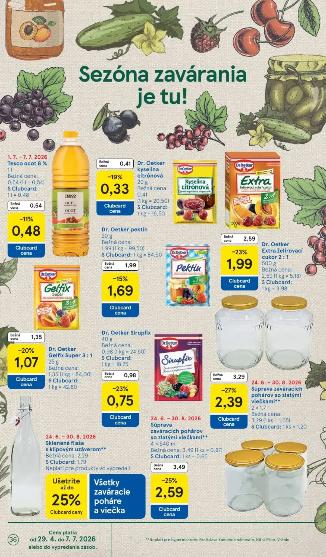 Tesco leták, strana 36 z 48 — Súprava zaváracích pohárov so zlatými viečkami**, Súprava zaváracích pohárov so zlatými viečka…
